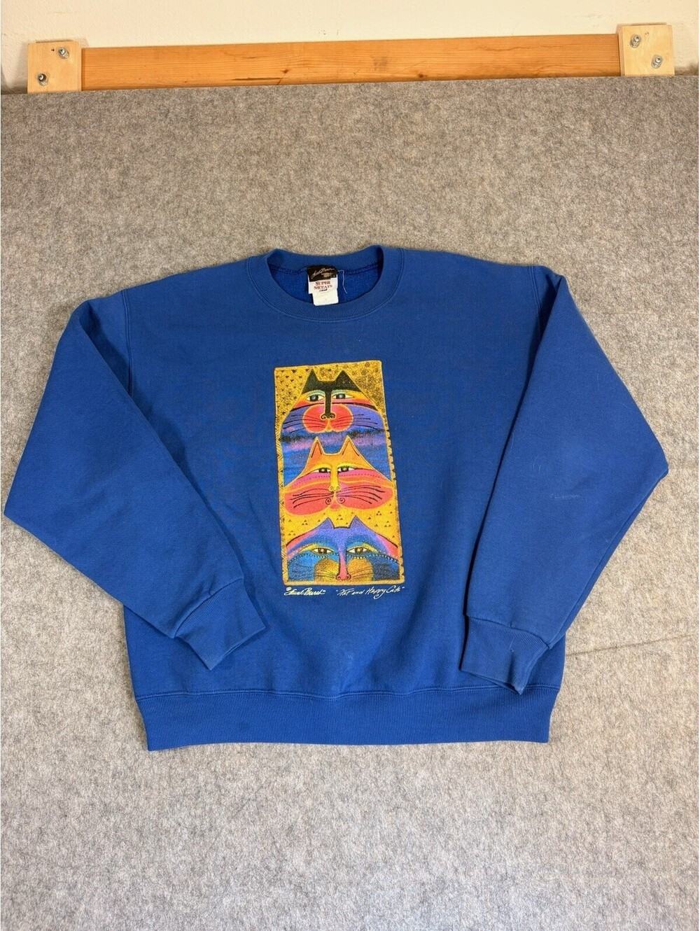 Vintage Laurel Burch Blue Cat Sweatshirt Size Medium